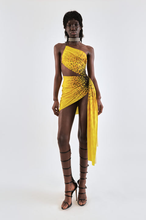 Signature mini dress in yellow leopard