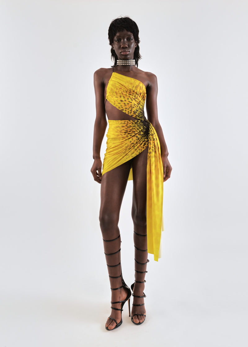 Signature mini dress in yellow leopard