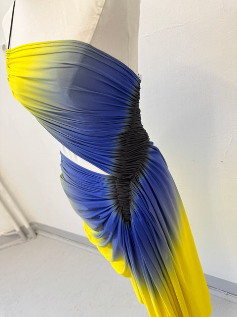 Signature dress in yellow/cobalt