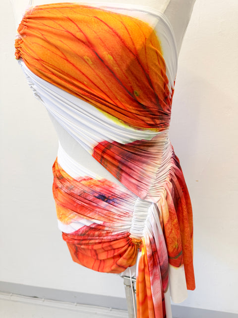 Signature mini floral dress in white/orange