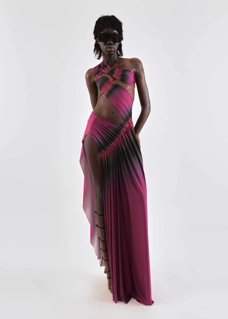 Wrap-around dress in burgundy/wine