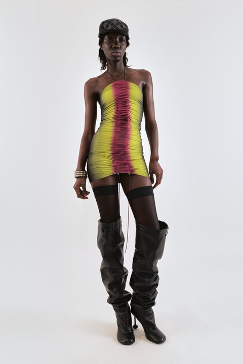 Gathered mini dress in lime/wine - Fal - ash