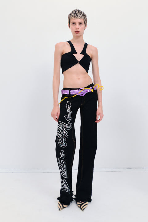 Fal-ash rhinestone jeans in black - Fal-ash