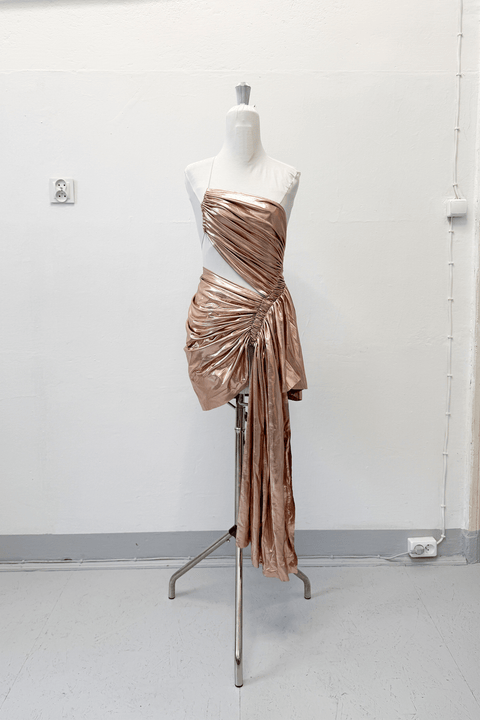 Signature mini metallic dress in champagne - XS - Fal - ash