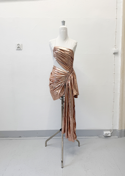 Signature mini metallic dress in champagne