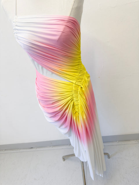 Signature dress in white/pink and yellow - XS
