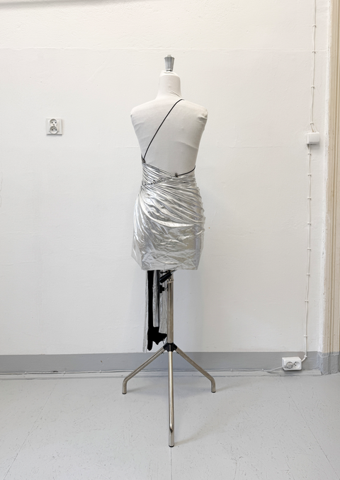 Signature mini metallic dress in silver - XS