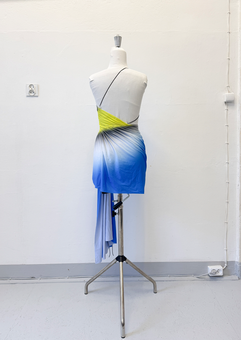 Signature mini dress in blue/yellow