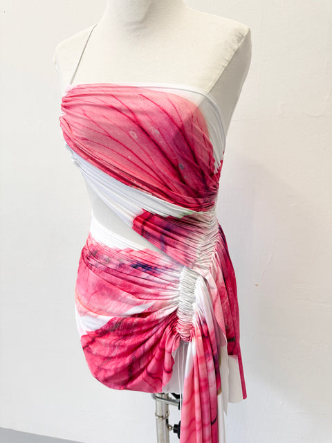 Signature mini floral dress in white/pink