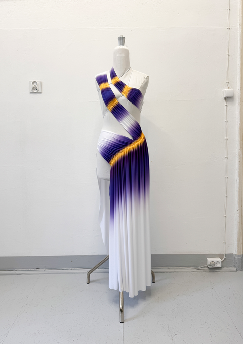 Wrap-around dress in purple/orange