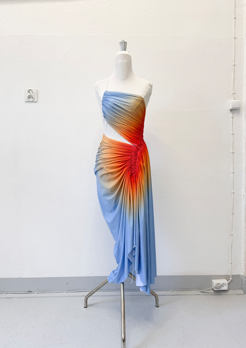 Signature dress in baby blue/red