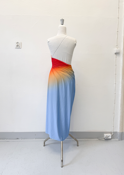 Signature dress in baby blue/red