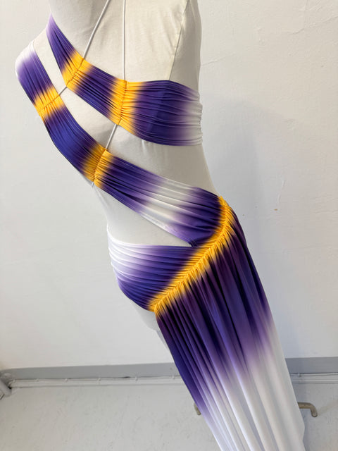 Wrap-around dress in purple/orange