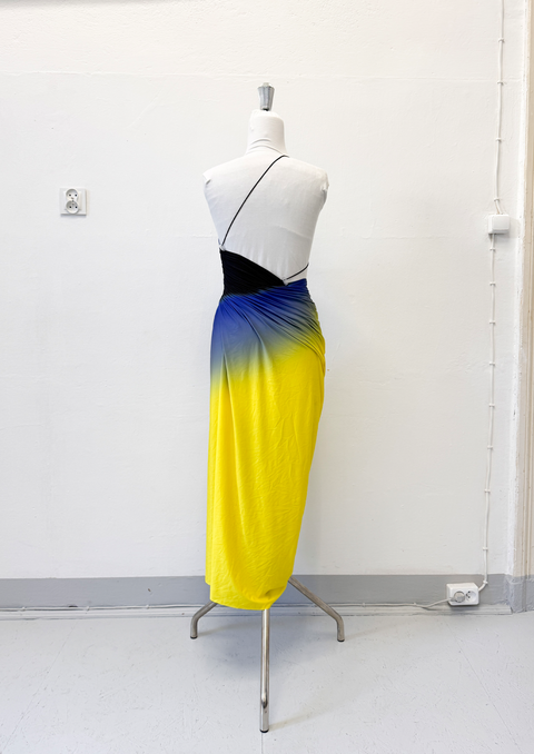 Signature dress in yellow/cobalt