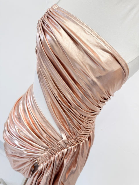 Signature mini metallic dress in champagne