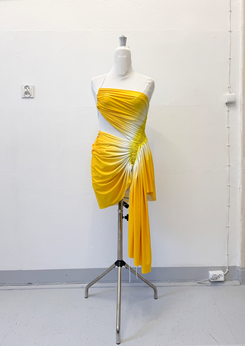Signature mini dress in yellow/white - L