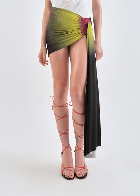 Signature mini jersey skirt in lime/wine