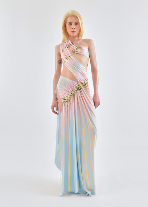 Wrap-around dress in stripes print