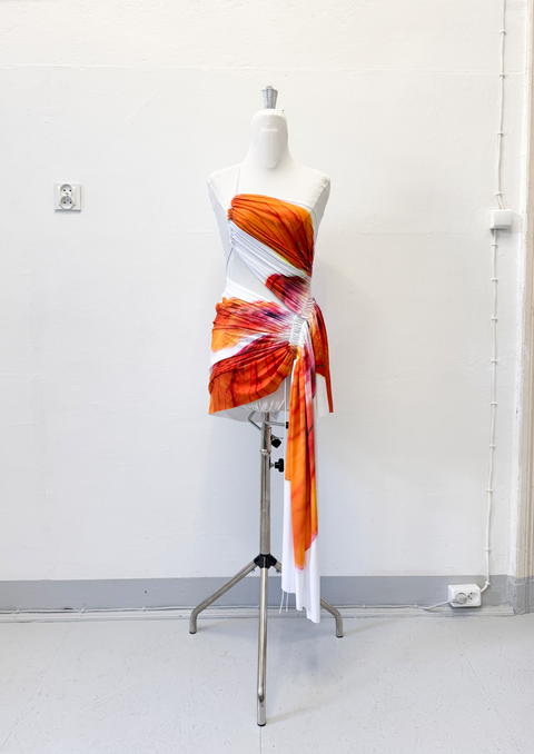 Signature mini floral dress in white/orange