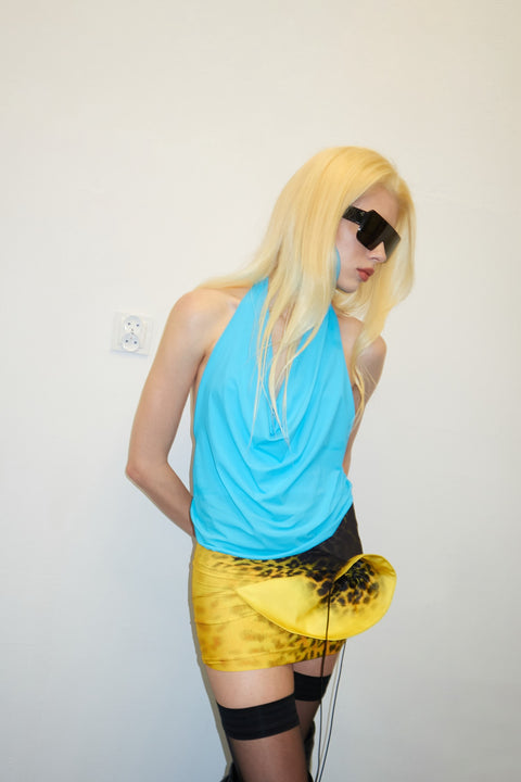 Draped halter top in turquoise