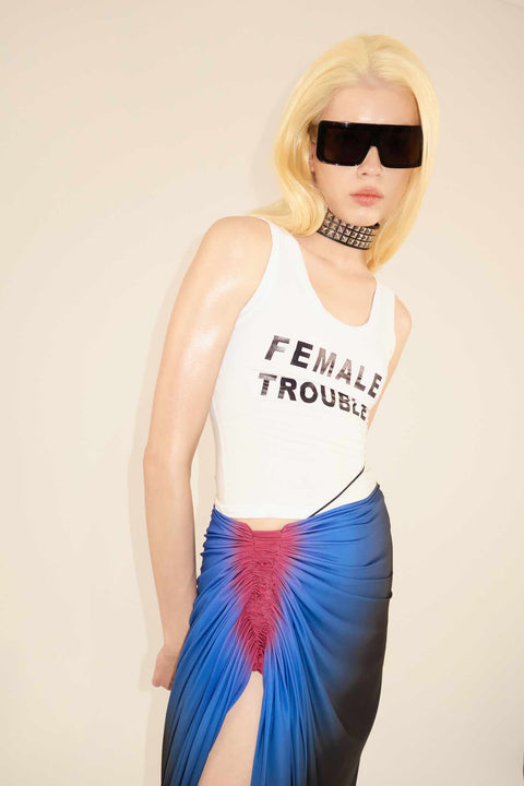 Signature jersey skirt in cobalt/wine