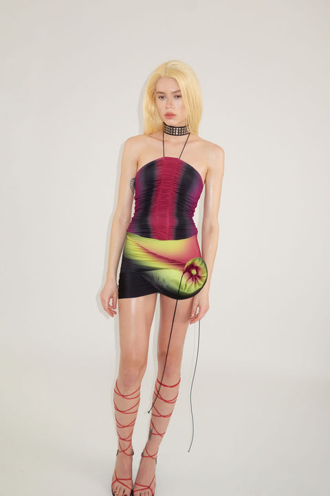 Mini shell skirt in lime/wine