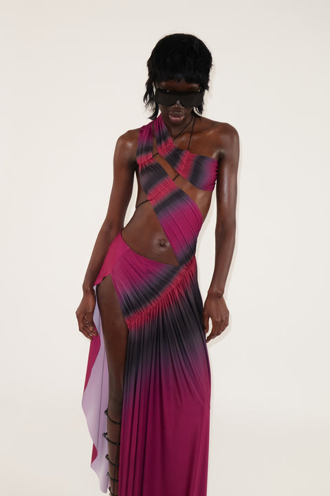 Wrap-around dress in burgundy/wine