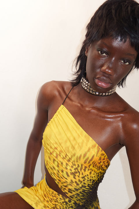 Signature mini dress in yellow leopard