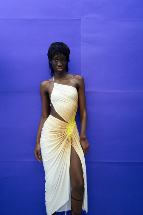 Signature dress in cream/yellow