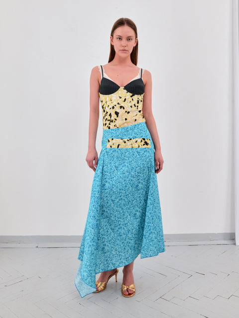 Intarsia skirt in turquoise