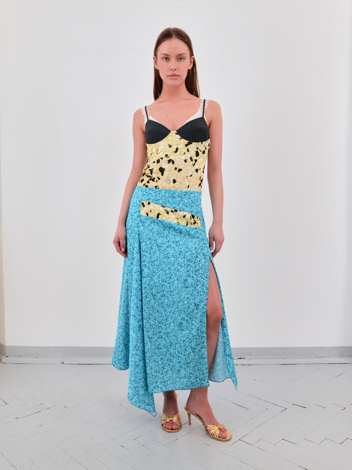 Intarsia skirt in turquoise