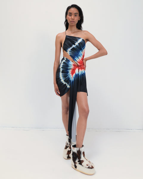 Signature mini tie-dye dress in black/red