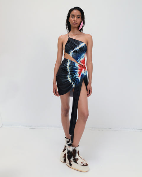 Signature mini tie-dye dress in black/red