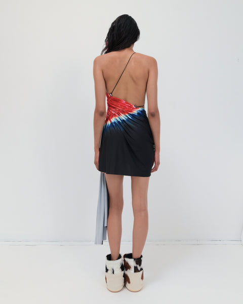 Signature mini tie-dye dress in black/red