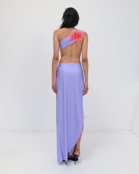 Wrap-around dress in lilac/red