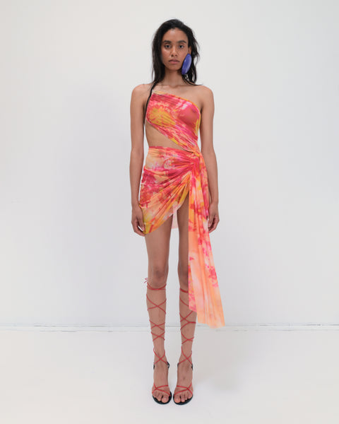 Signature mini mesh tie-dye dress