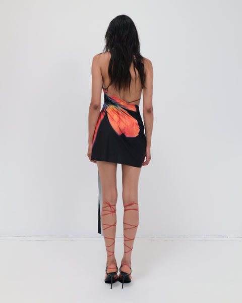 Signature mini floral dress in black/orange