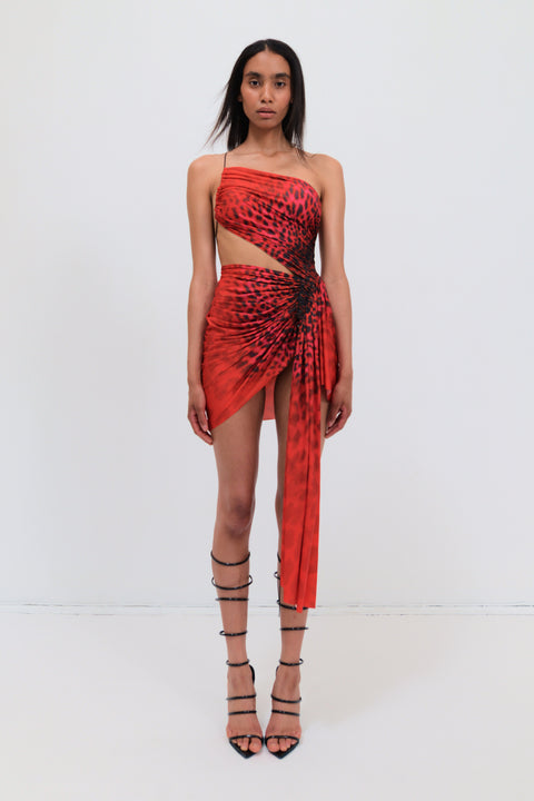 Signature mini jersey dress in red leopard