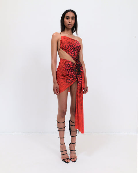 Signature mini jersey dress in red leopard Fal-ash Signature mini jersey dress in red leopard Fal-ash