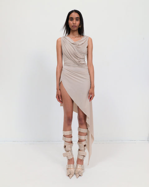 Jersey draped dress in sand gray