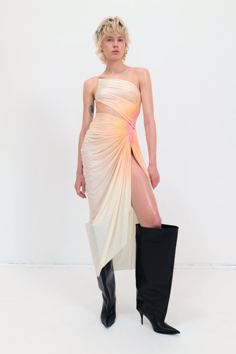 Signature jersey dress in cream/peach