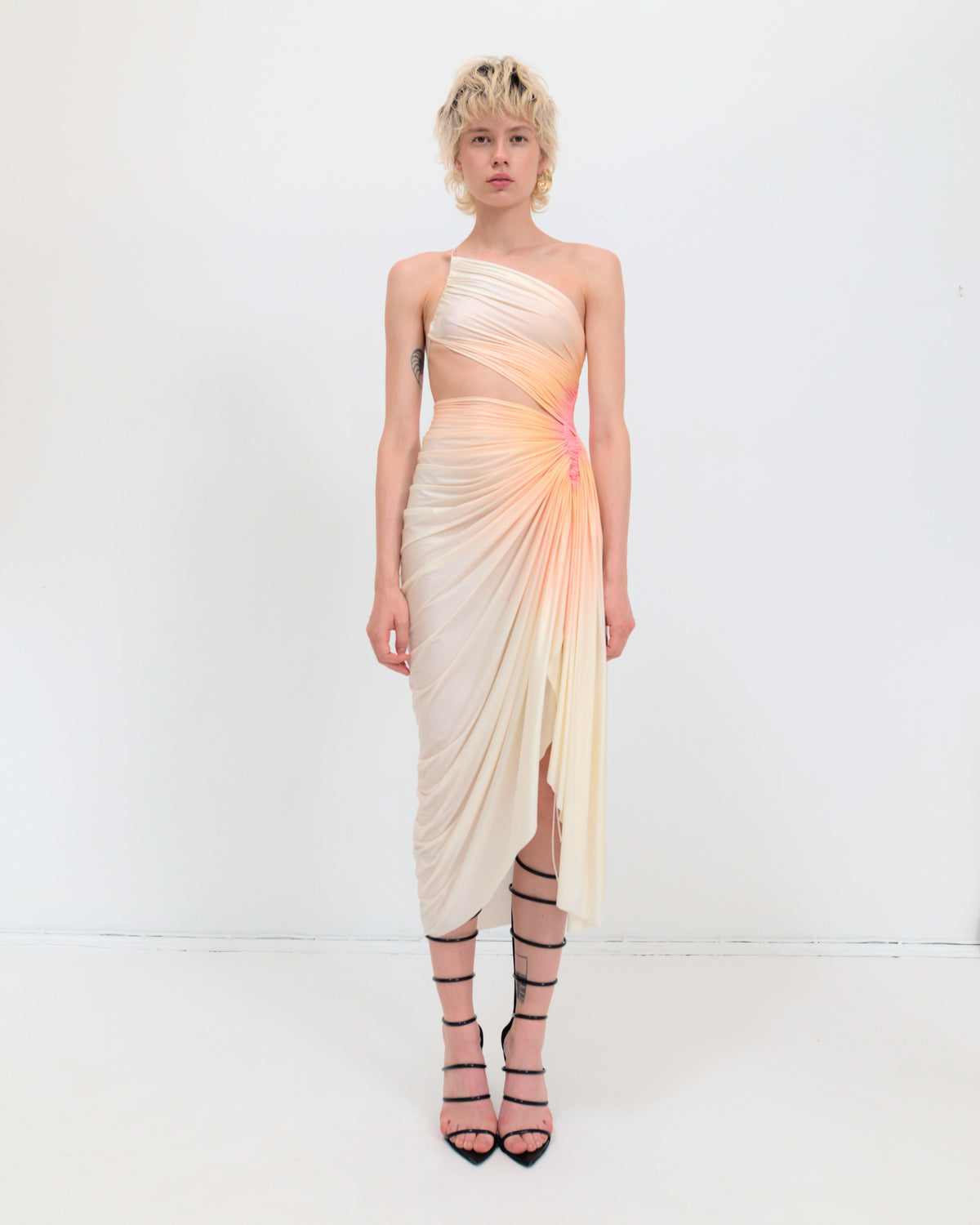 Signature jersey dress in cream/peach