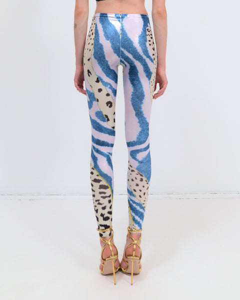 Metallic leggings in animal print