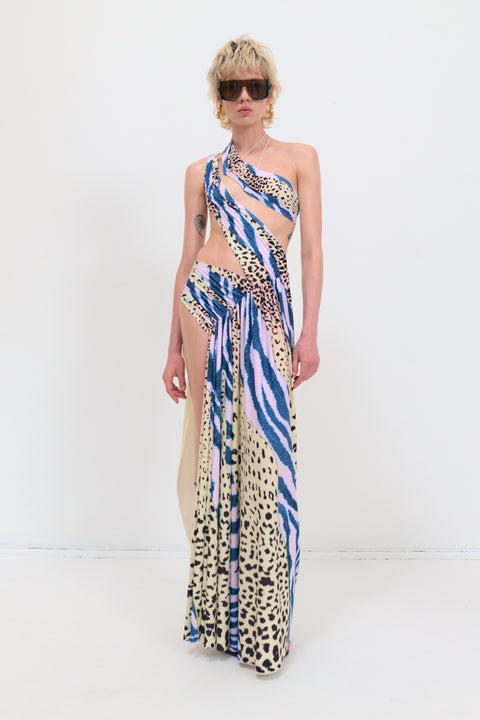 Wrap-around dress in animal print