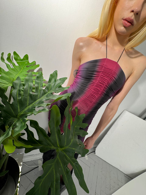 Gathered mini dress in burgundy/wine