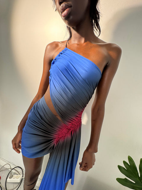 Signature mini dress in cobalt/wine