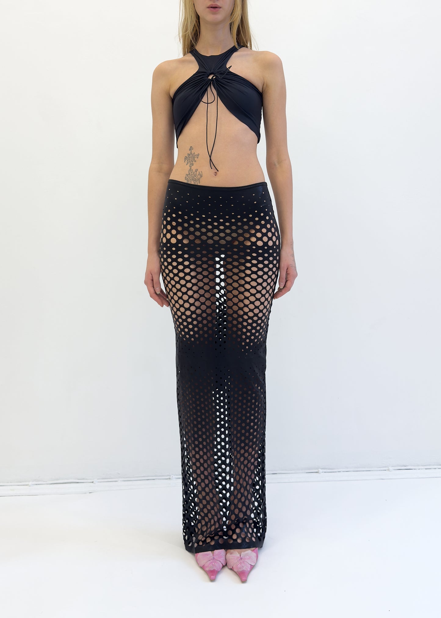 Lasercut maxi skirt in black