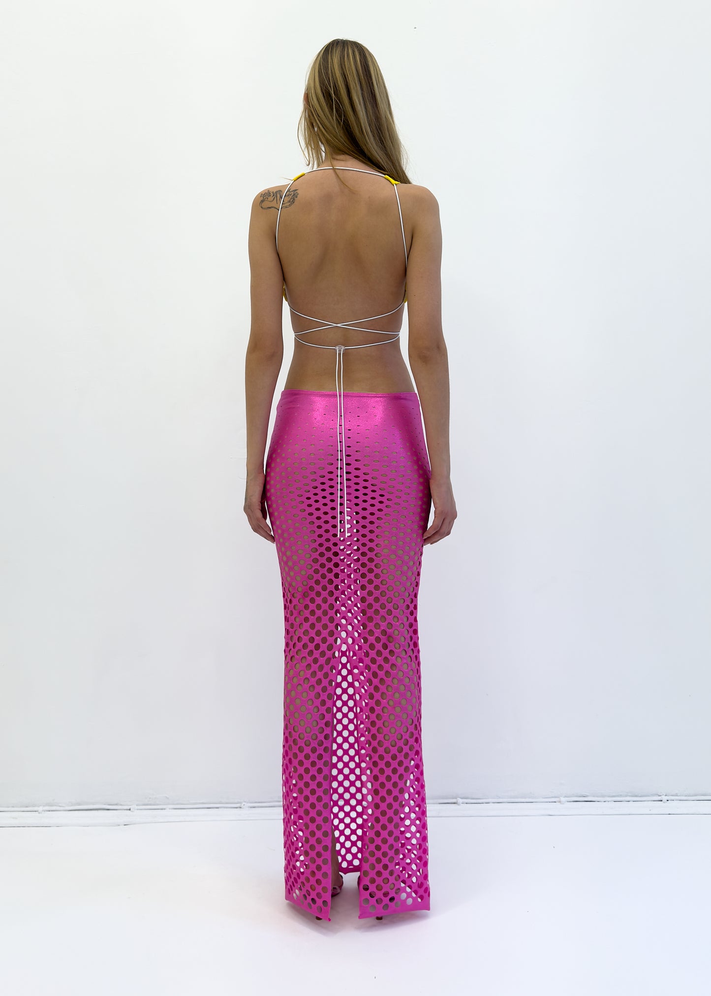 Lasercut maxi skirt in pink