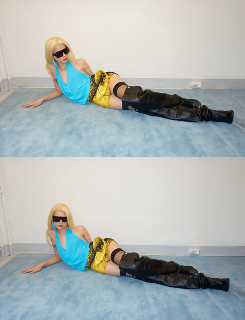 Draped halter top in turquoise