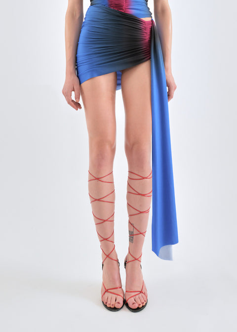 Signature mini jersey skirt in cobalt/wine